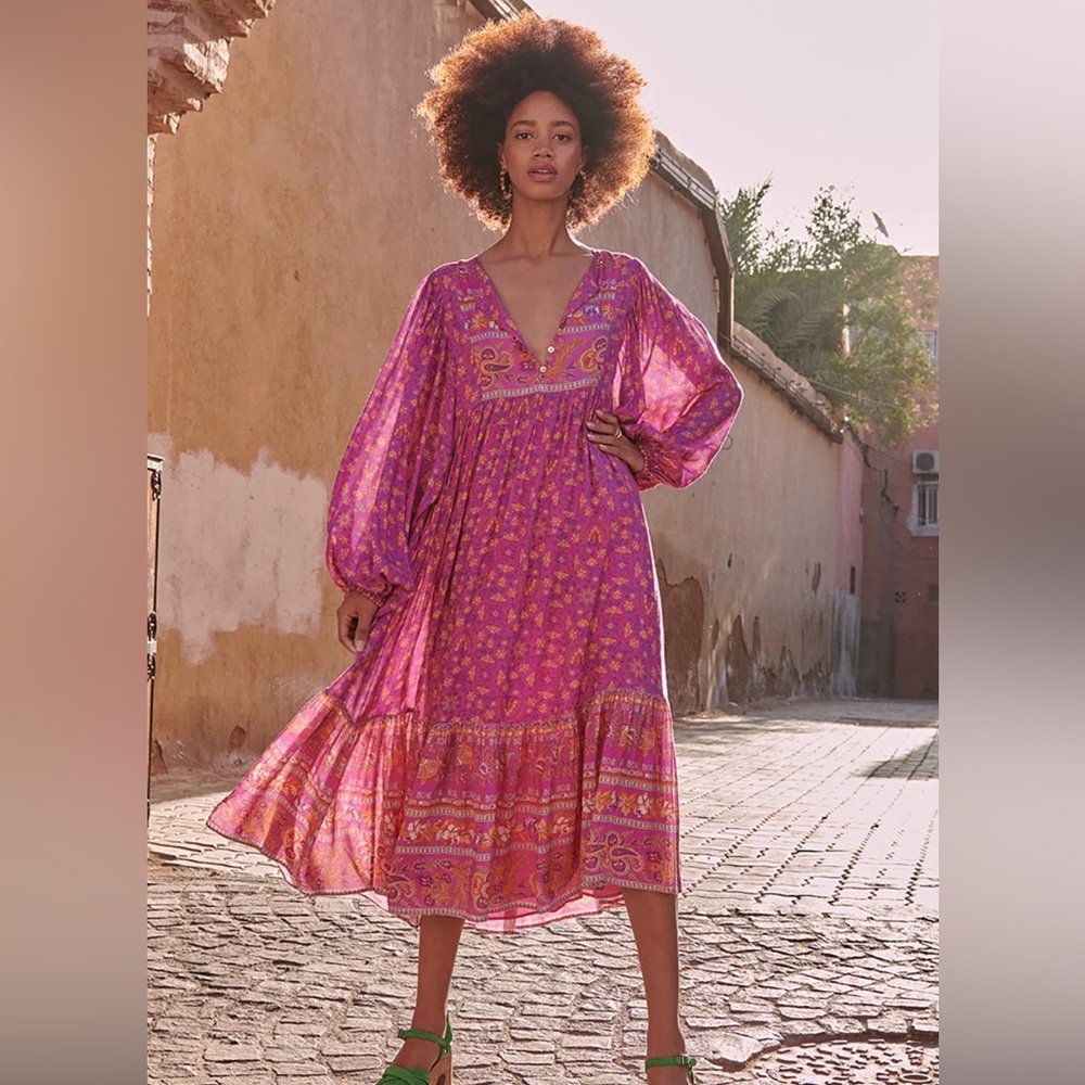 SPELL Madame Peacock Boho Dress in Boysenberry